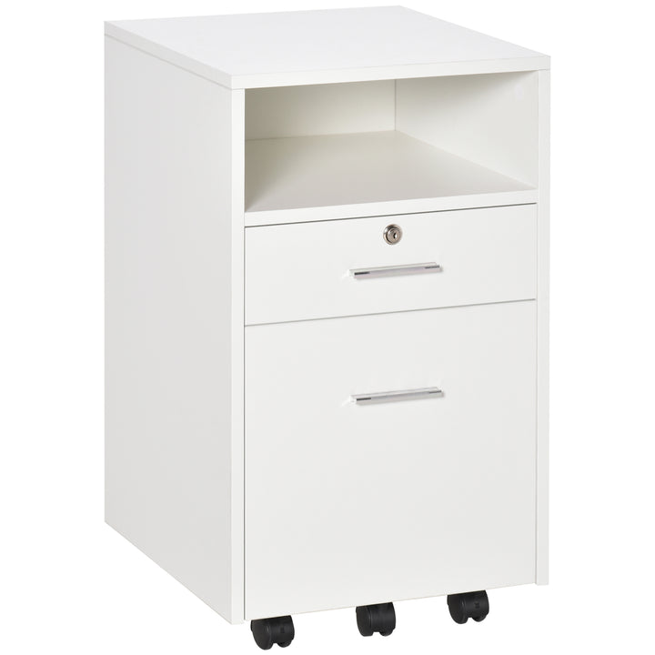 Vinsetto Mobile File Cabinet Lockable Storage Unit Cupboard Home Filing Furniture for Office, Bedroom and Living Room, 39.5x40x60cm, White