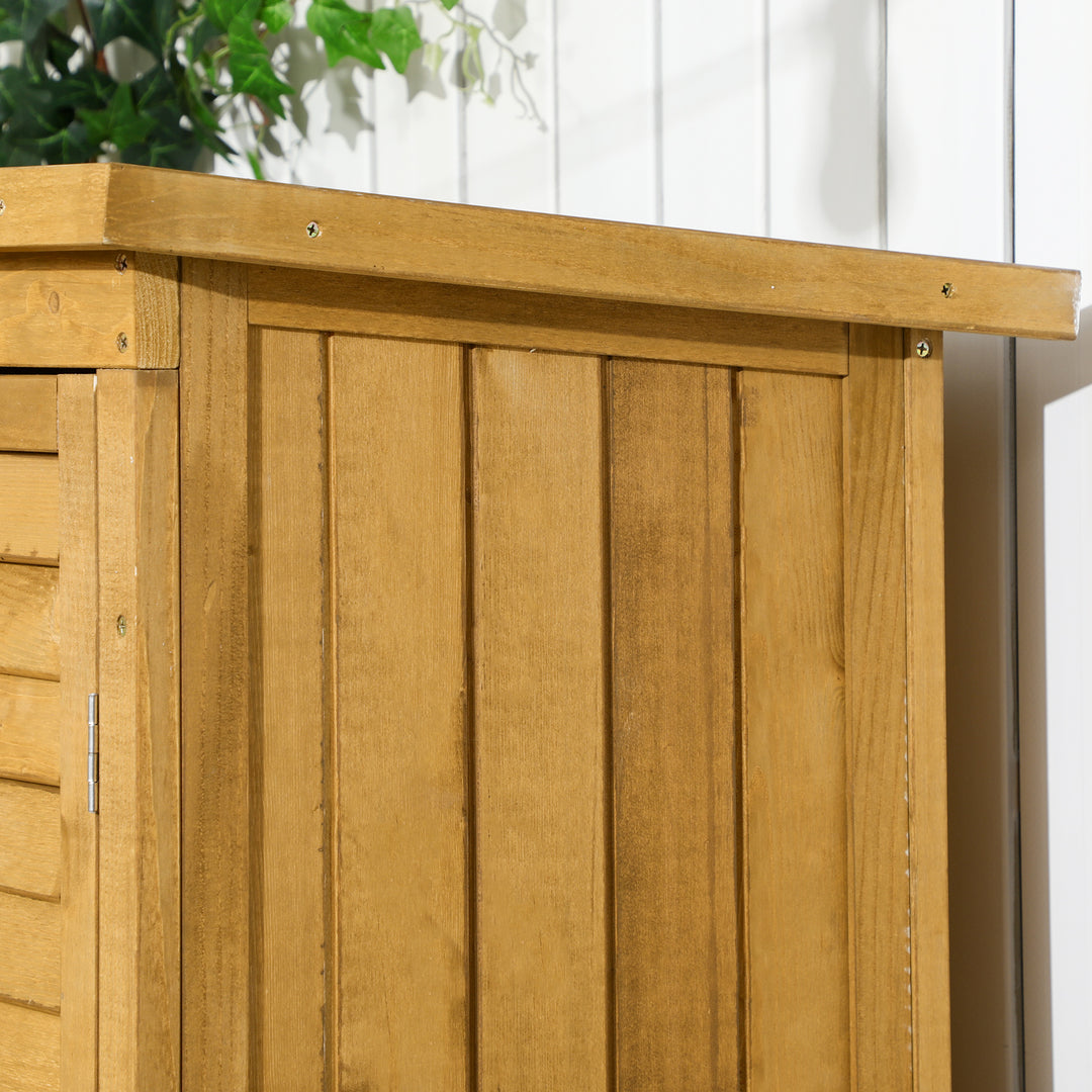 Outsunny Wooden Garden Storage Shed, Compact Utility Sentry Unit, 3-Tier Shelves Tool Cabinet Organizer with Asphalt Roof and Shutter Design