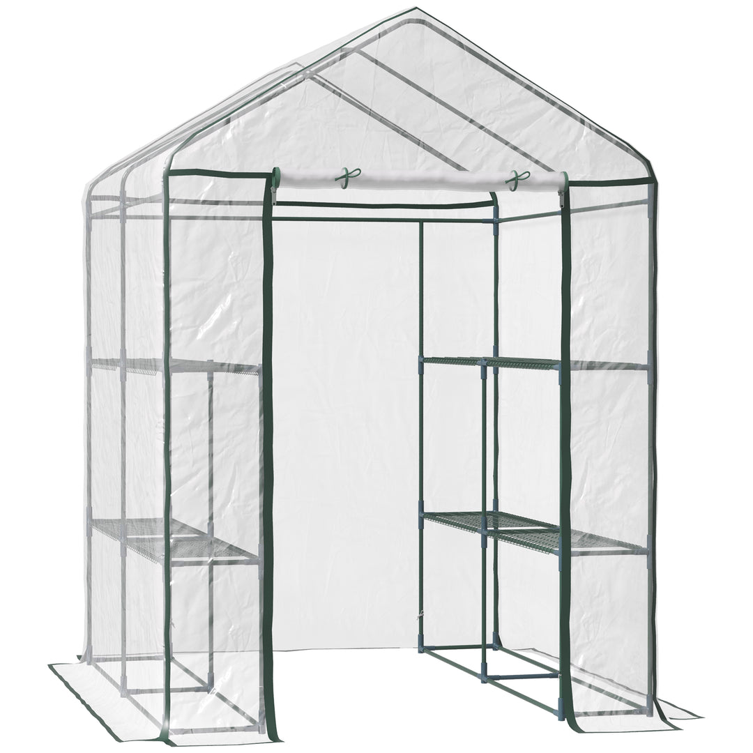 Outsunny 143 x 143 x 195 cm Walk-In Greenhouse 3 Tiers Portable Grow House w/ 8 Shelves, Metal Frame, PVC Film, Transparent