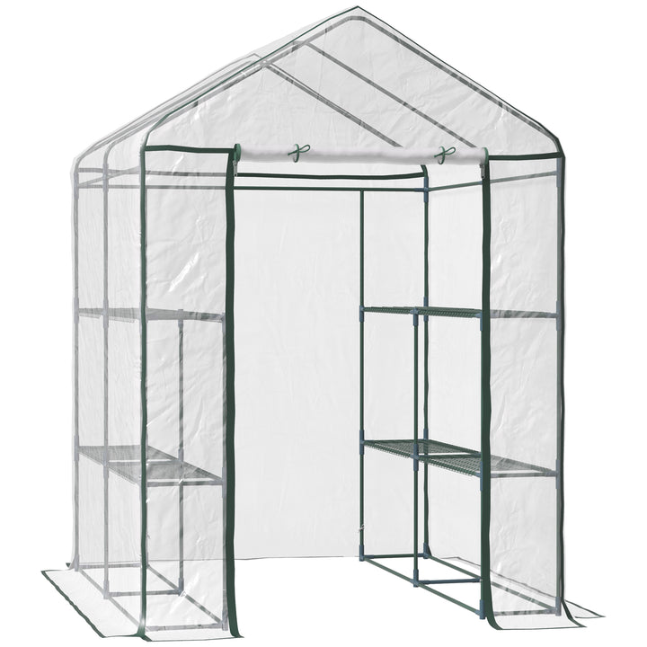 Outsunny 143 x 143 x 195 cm Walk-In Greenhouse 3 Tiers Portable Grow House w/ 8 Shelves, Metal Frame, PVC Film, Transparent