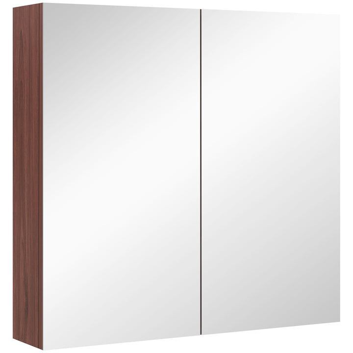 Wall Mounted Glass Bathroom Mirror Cabinet Storage Shelf, 63Wx60Hx13.5T cm-Light Walnut