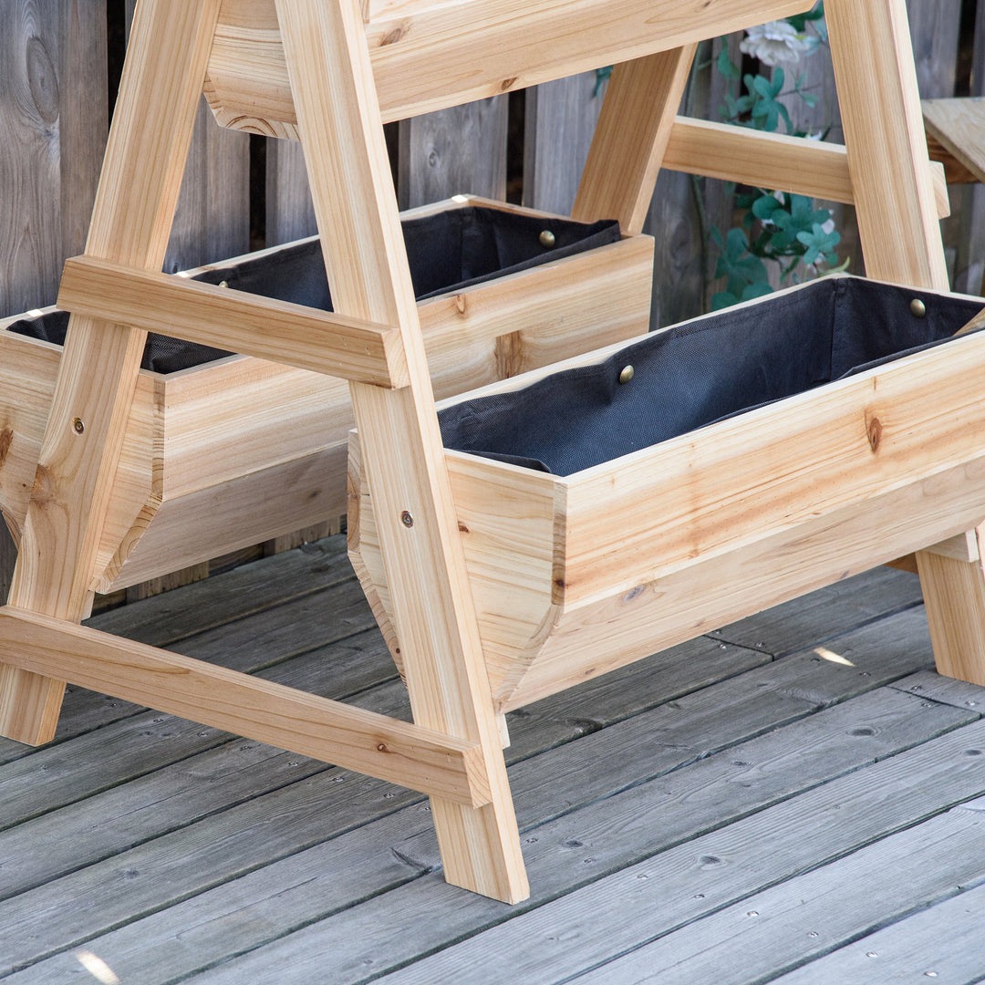 Outsunny Wood Raised Garden Bed, Outdoor Planter Box with Stand, Nonwoven Fabric for Vegetables, Herbs, Flowers, Natural