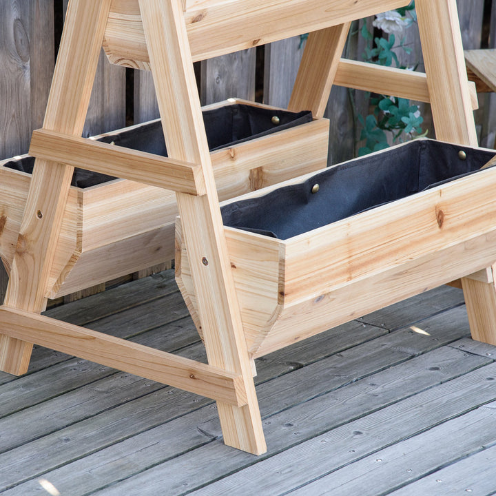Outsunny Wood Raised Garden Bed, Outdoor Planter Box with Stand, Nonwoven Fabric for Vegetables, Herbs, Flowers, Natural
