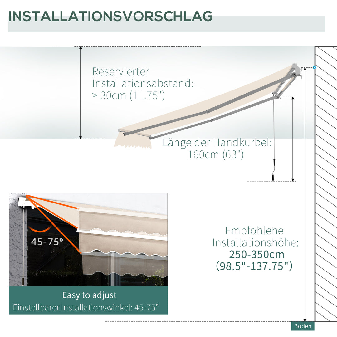 3 x 2.5m Garden Patio Manual Awning Canopy Sun Shade Shelter with Winding Handle Retractable - Cream White