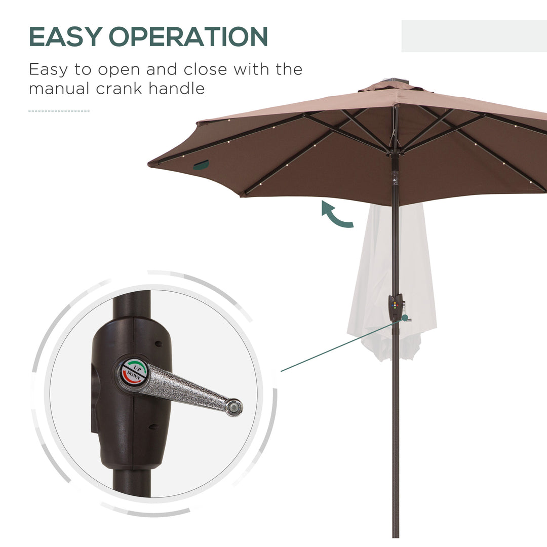 Outsunny Umbrella Parasol 24 Solar LED-Brown/Coffee
