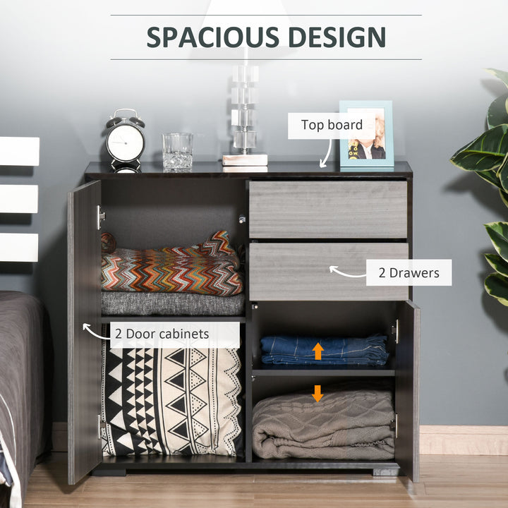 Modern Stylish Freestanding Push-Open Design Cabinet with 2 Drawer, 2 Door Cabinet, 2 Part Inner Space-Light Grey and Black