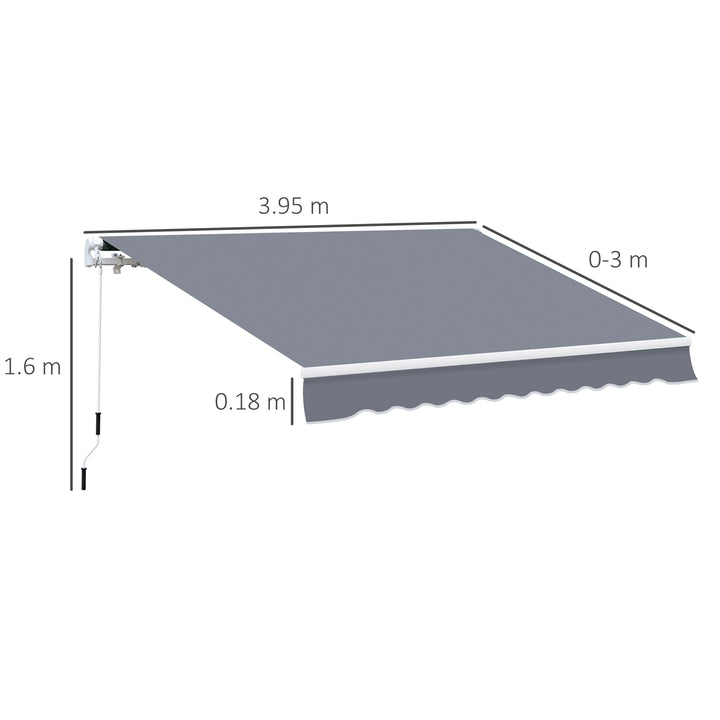 Garden Patio Manual Awning Canopy Sun Shade Shelter Retractable 4m x 3m-Grey