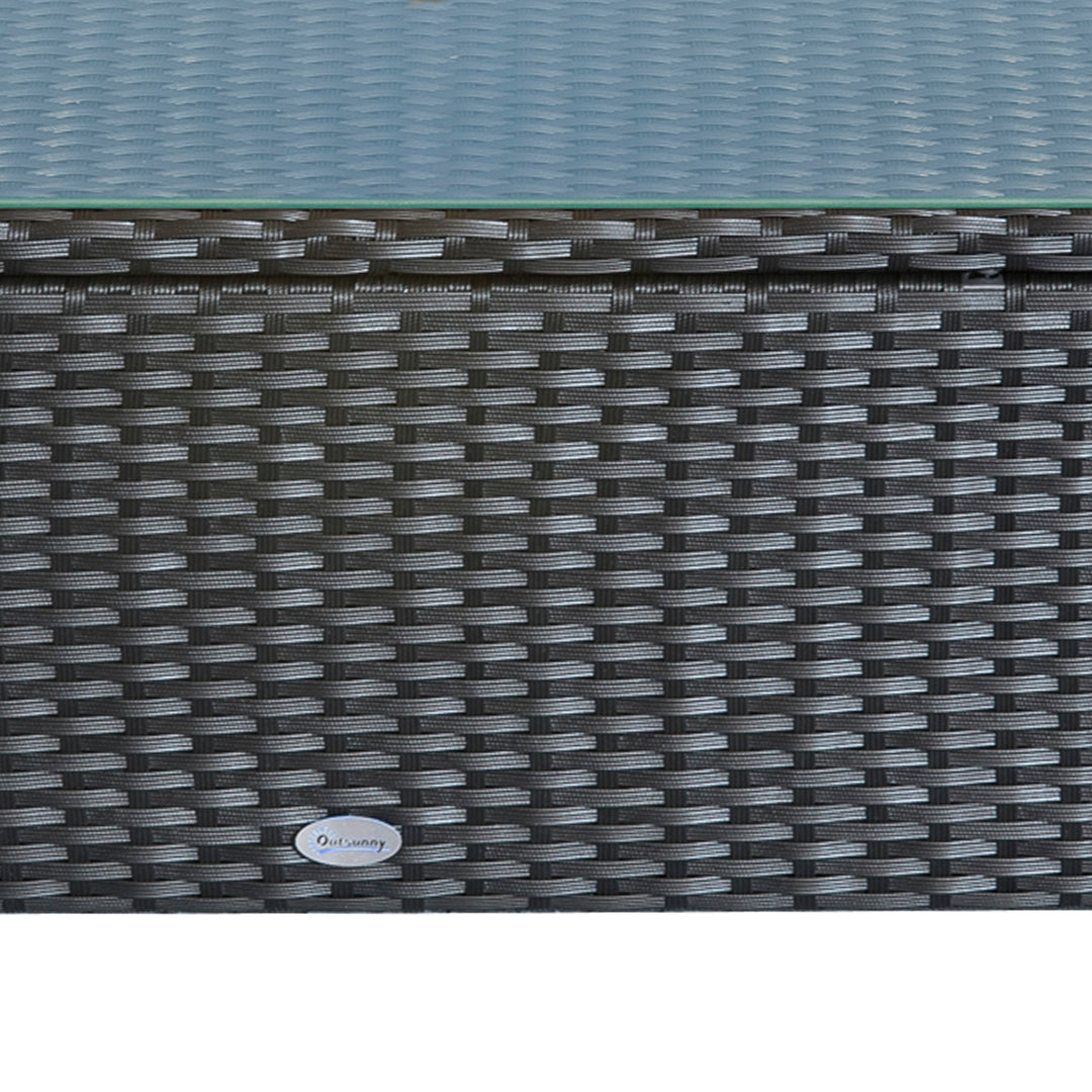 Rattan Garden Furniture Coffee Table Patio Iron Frame Tempered Glass (Black)