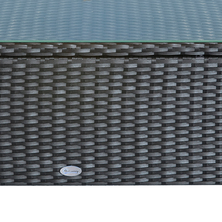 Rattan Garden Furniture Coffee Table Patio Iron Frame Tempered Glass (Black)