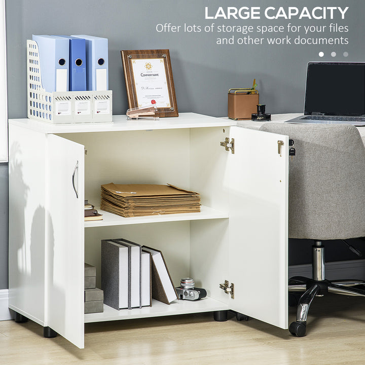 Vinsetto 2-Tier Locking Office Storage Cabinet File Organisation w/ Feet Melamine Coating Aluminium Handles 2 Keys Stylish White