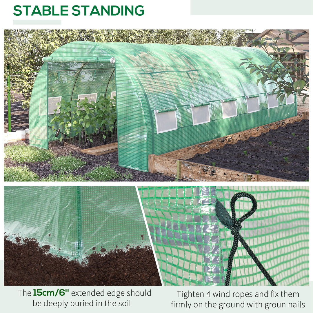 Polytunnel Greenhouse Walk-in Tent w/ Roll-up Sidewalls-Green