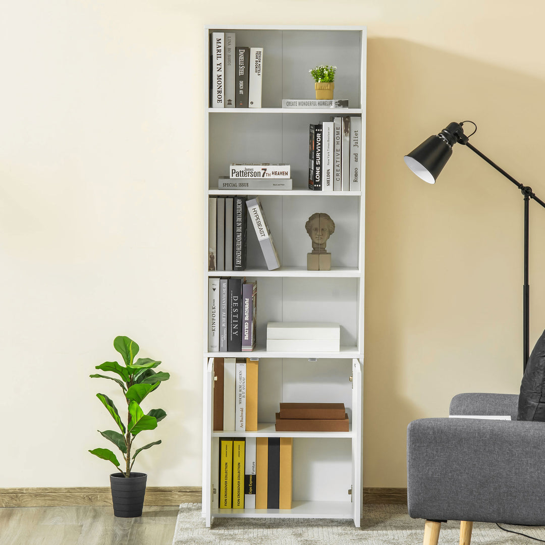 HOMCOM 2 Door 4 Shelves Tall Bookcase Modern Storage Cupboard Display Unit for Living Room Study Bedroom Home Office Furniture White