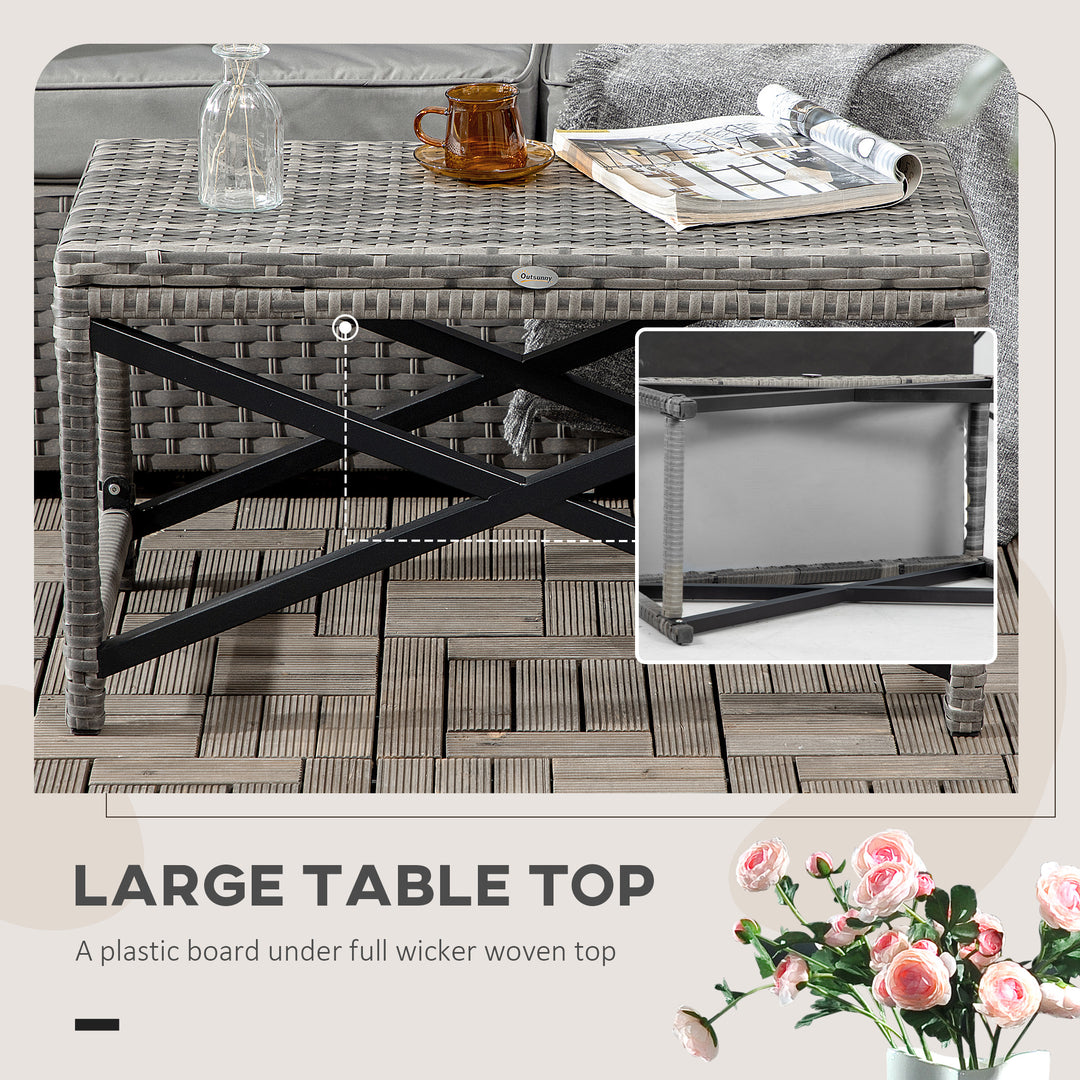 PE Wicker Outdoor Coffee Table, Patio Rattan Side Table, with Plastic Board Under the Full Woven Table Top for Patio, Garden Mixed Grey