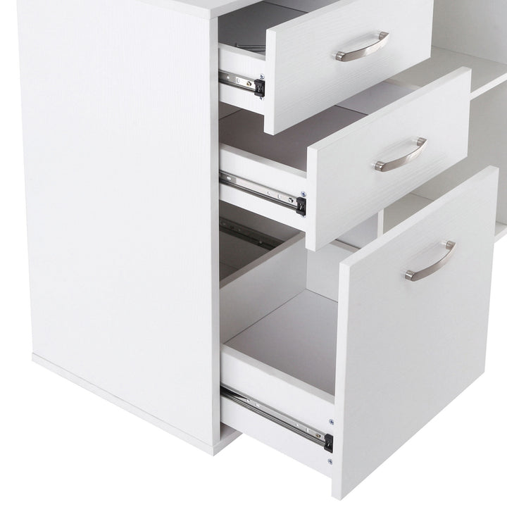 Computer Desk Table Workstation Home Office L Shape Drawer Shelf File Cabinet White