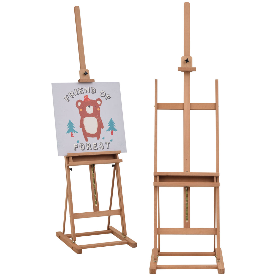 Vinsetto H-Frame Wooden Studio Easel Height Adjustable with Canvas Holder and Pencil Case for Display, Exhibition, Drawing, Painting