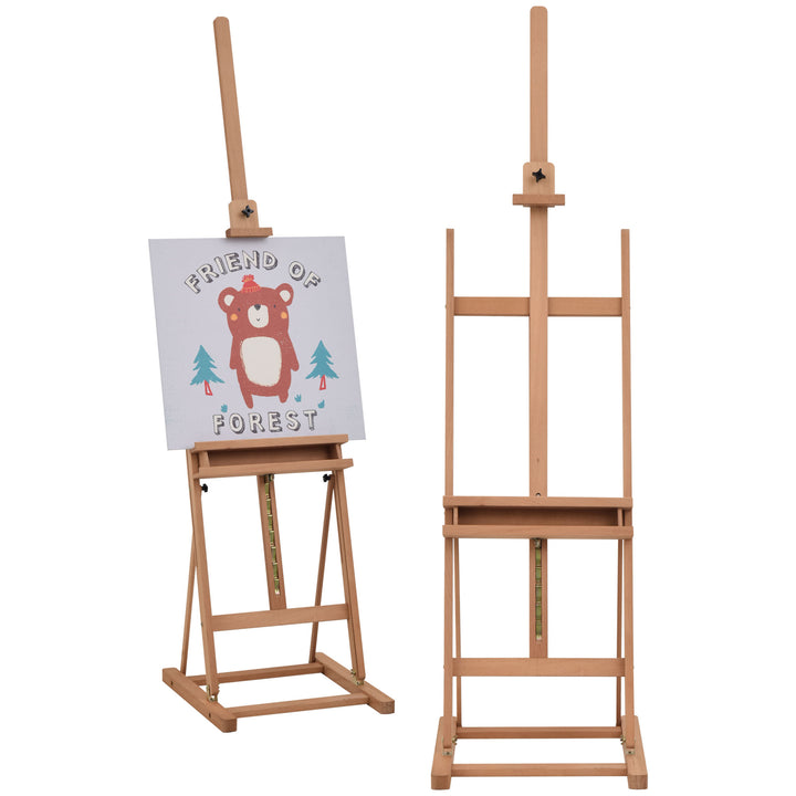 Vinsetto H-Frame Wooden Studio Easel Height Adjustable with Canvas Holder and Pencil Case for Display, Exhibition, Drawing, Painting
