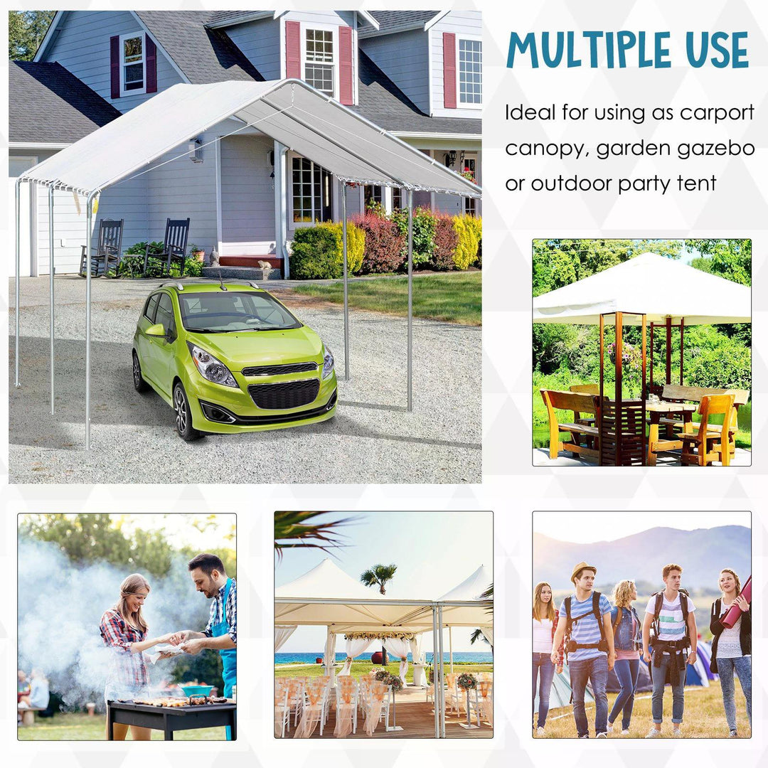 3 x 6m Heavy Duty Carport Garage Car Shelter Galvanized Steel Outdoor Open Canopy Tent Water UV Resistant Waterproof, White