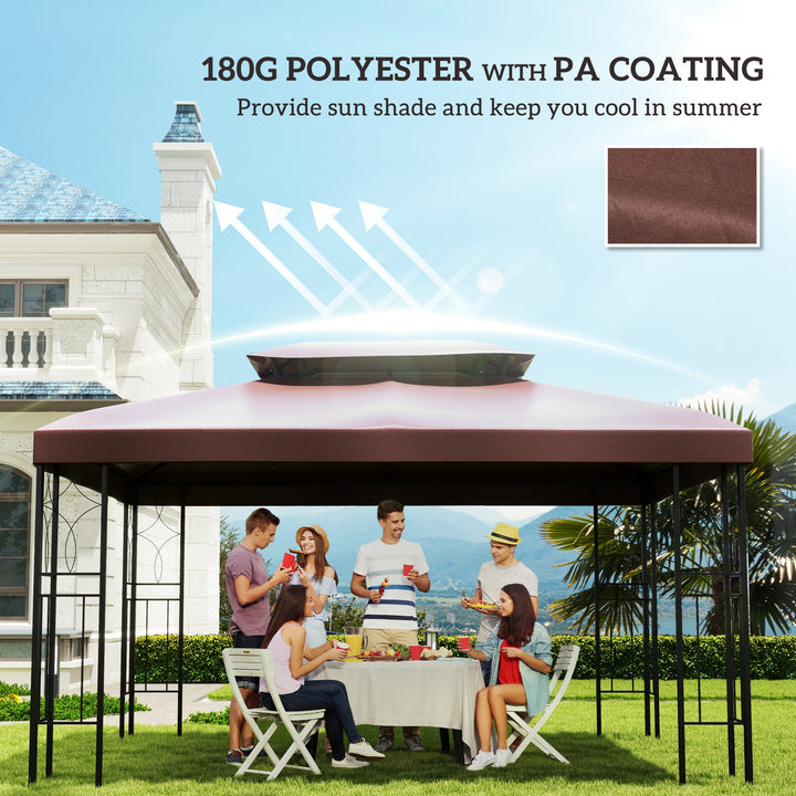 Outsunny 3x4m Gazebo Replacement Roof Canopy 2 Tier Top UV Cover Garden Patio Outdoor Sun Awning Shelters Brown (TOP ONLY)