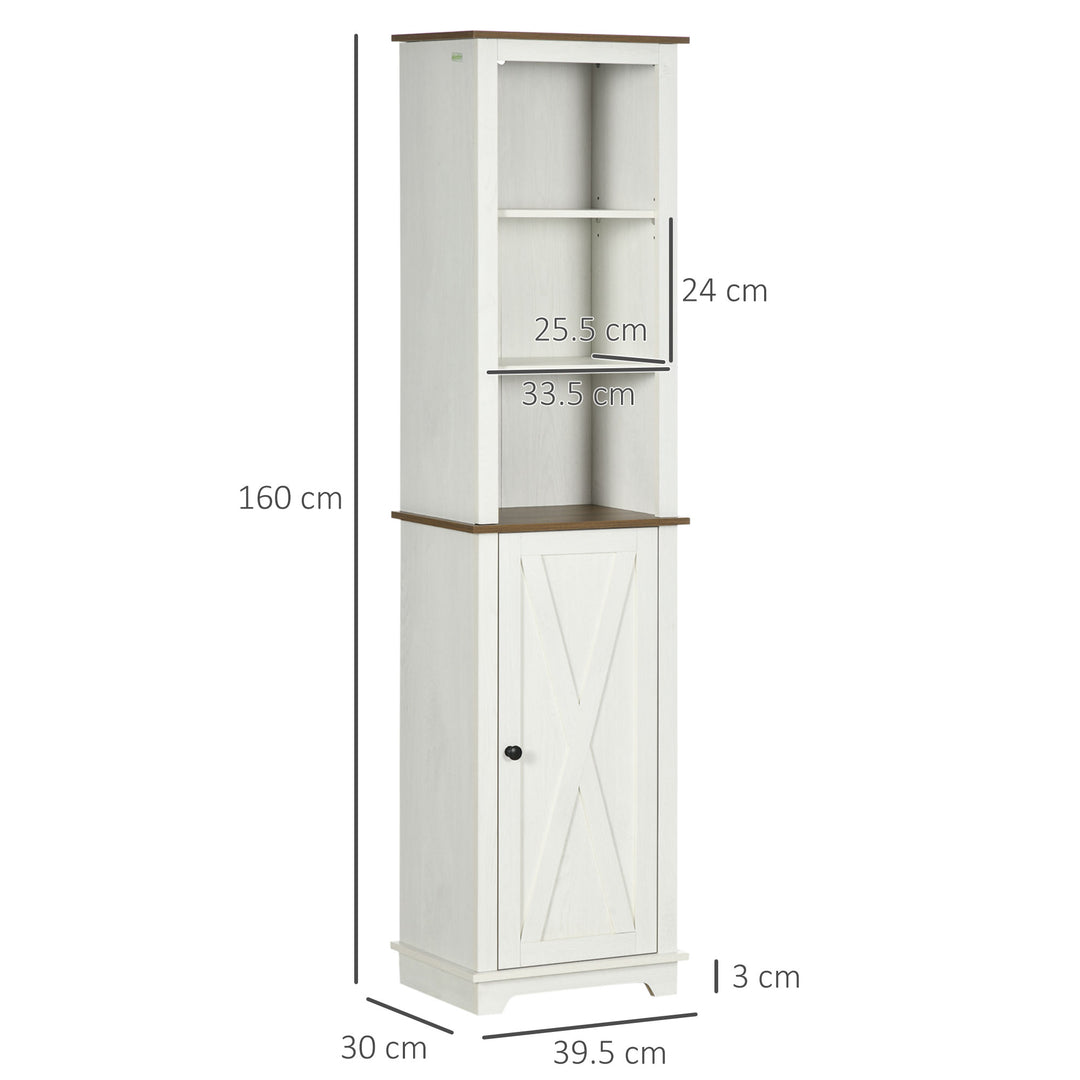 Bathroom Cabinet, Tall Storage Cabinet with Door and Adjustable Shelves, 39.5 x 30 x 160 cm, White