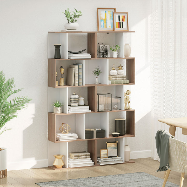 5-tier Bookcase Storage Display Shelving S Shape design Unit Divider White