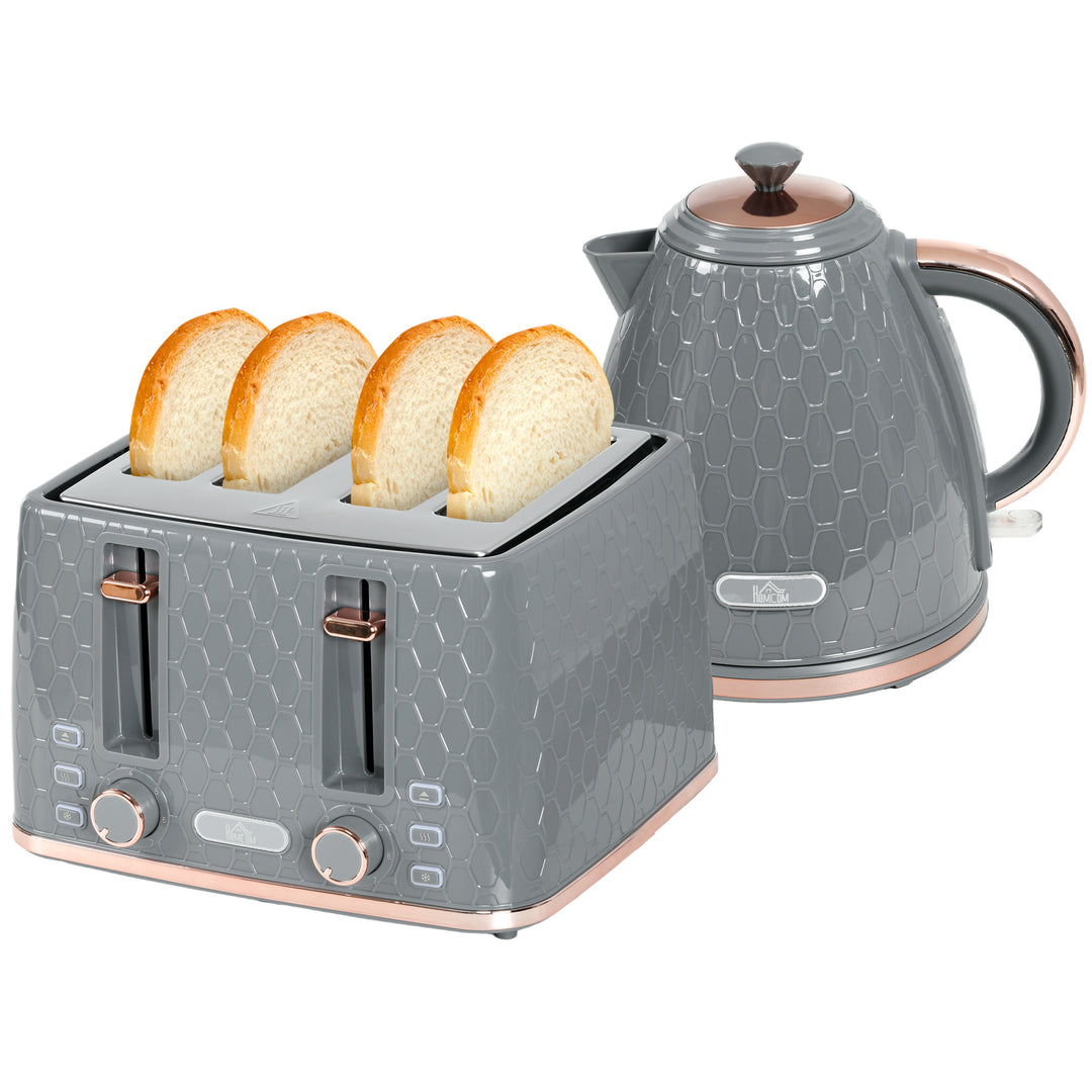 Fast Boil Kettle & 4 Slice Toaster Set, Kettle and Toaster with 7 Browning Controls, Crumb Tray, 1.7L 3000W - Grey
