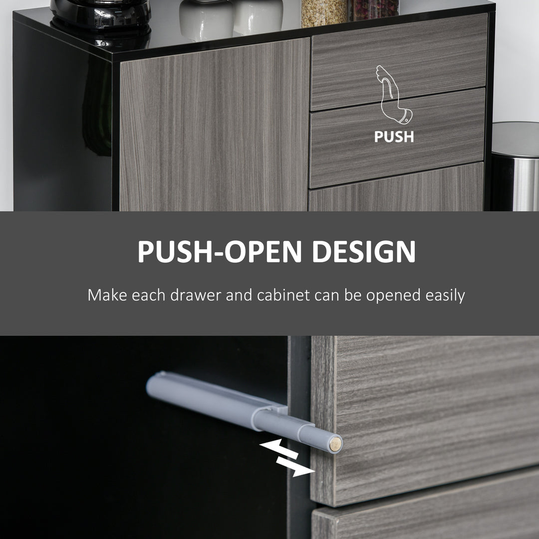 Modern Stylish Freestanding Push-Open Design Cabinet with 2 Drawer, 2 Door Cabinet, 2 Part Inner Space-Light Grey and Black