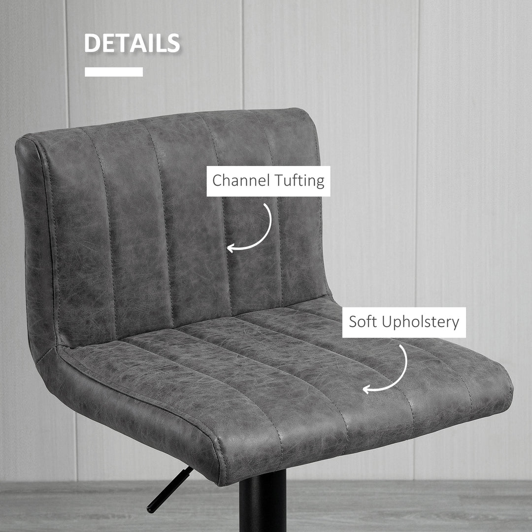 Barstools Set of 2 Adjustable Height Swivel Gas Lift PU Leather Counter Bar Chairs with Footrest, Grey