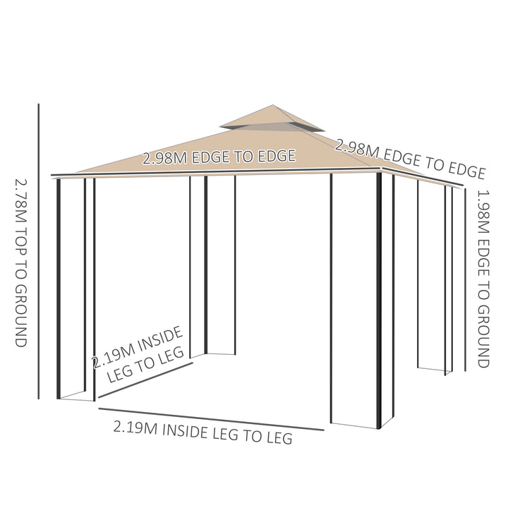 Outsunny 3x3m Garden Gazebo Tent W/Netting, 2-tier Roof