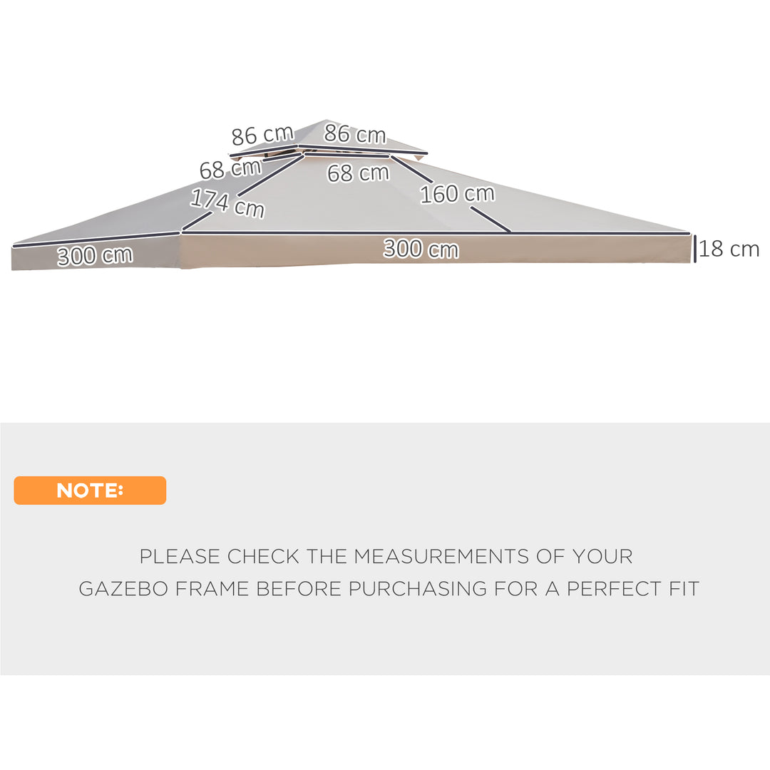 Outsunny 3 x 3(m) Canopy Top Cover Double Tier Gazebo Gazebo Replacement Pavilion Roof Deep Beige (TOP ONLY)