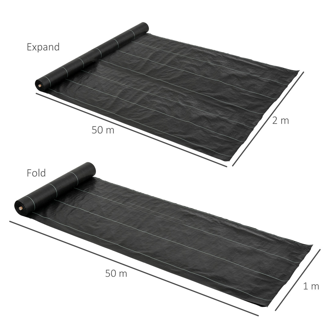 Outsunny 2x50m Gardener Premium Weed Barrier Landscape Fabric Durable & Heavy-Duty Weed Block Gardening Mat, Easy Setup & Superior Weed Control