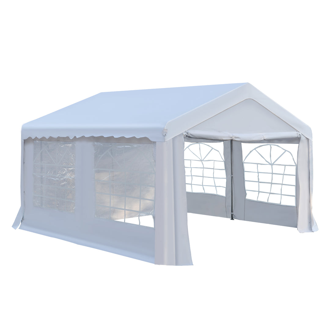 Outsunny 4m x 4 m Party Tents Portable Carport Shelter with Removable Sidewalls & Double Doors, Heavy Duty Party Tent Car Canopy