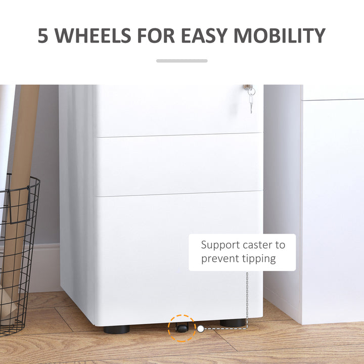 Fully Assembled 3 Drawer Steel Metal Filing Cabinet Lockable Rolling Vertical File Cabinet White