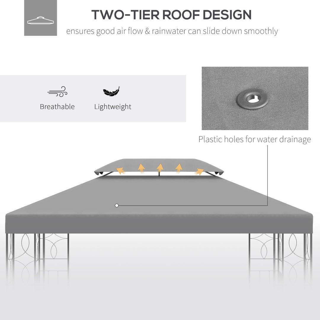 3x4m Gazebo Replacement Roof Canopy 2 Tier Top UV Cover Garden Patio Outdoor Sun Awning Shelters Light Grey (TOP ONLY)