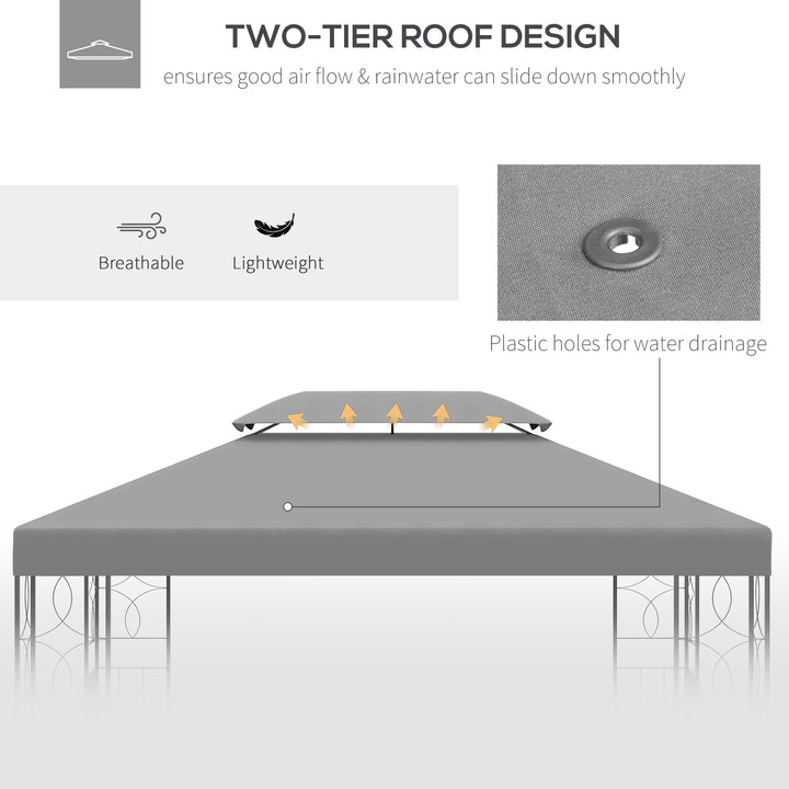 3x4m Gazebo Replacement Roof Canopy 2 Tier Top UV Cover Garden Patio Outdoor Sun Awning Shelters Light Grey (TOP ONLY)