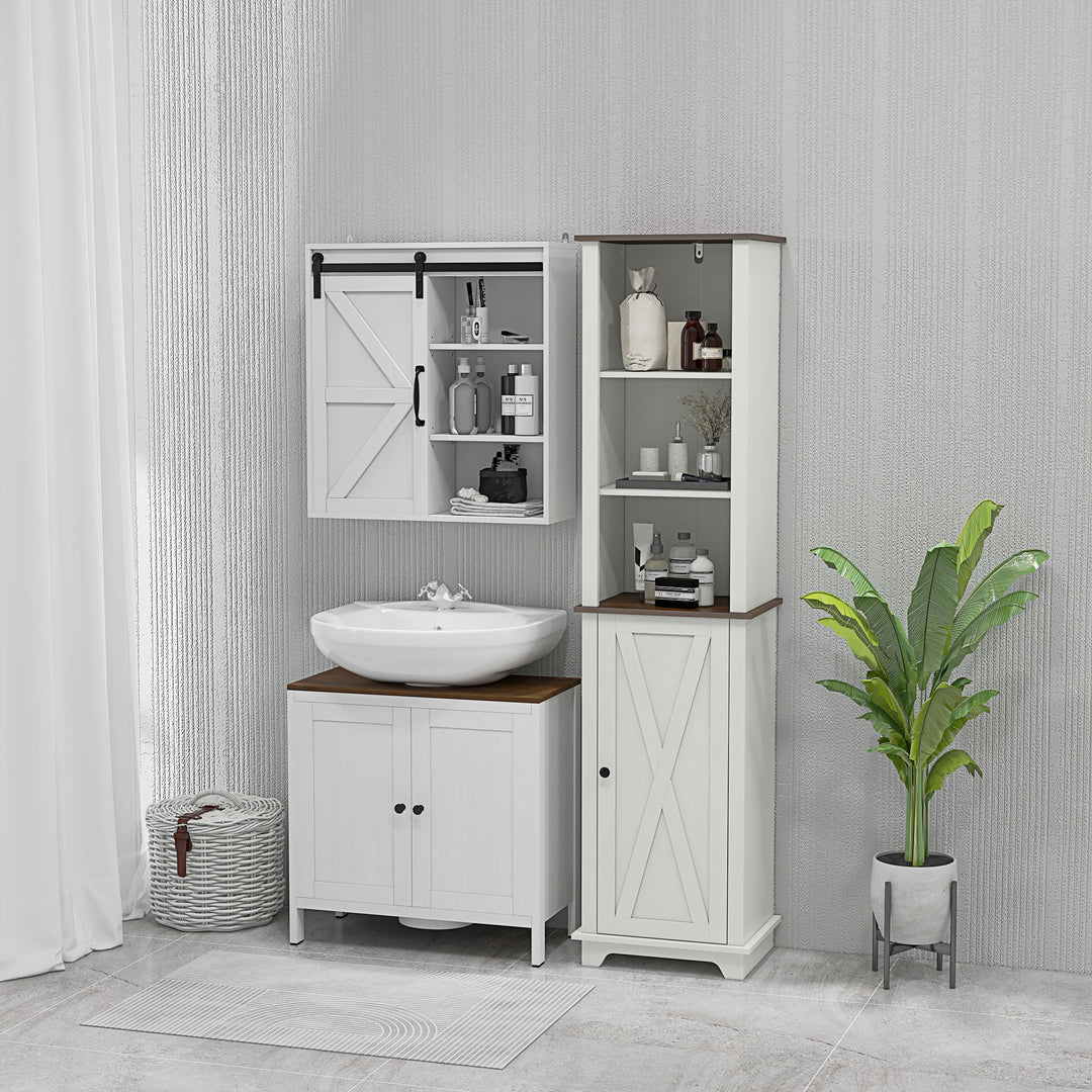 Bathroom Cabinet, Tall Storage Cabinet with Door and Adjustable Shelves, 39.5 x 30 x 160 cm, White
