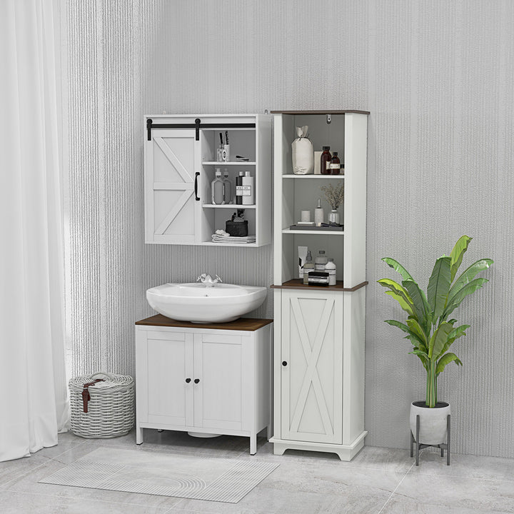 Bathroom Cabinet, Tall Storage Cabinet with Door and Adjustable Shelves, 39.5 x 30 x 160 cm, White