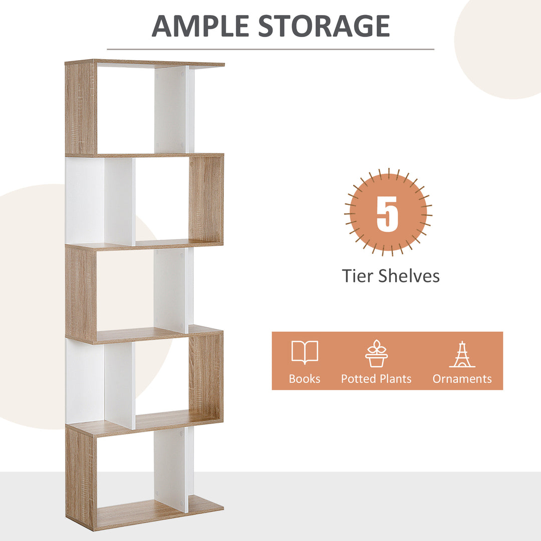 5-tier Bookcase Storage Display Shelving S Shape design Unit Divider White