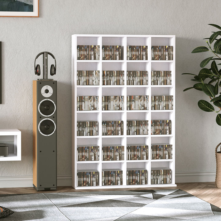 HOMCOM 480 CD / 312 DVD Storage Shelf Rack Media Storage Unit Shelves Racks Wooden Bookcase Display Unit with 4 Adjustable Shelves White