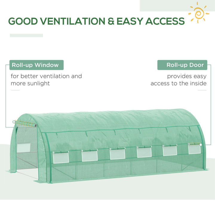 Polytunnel Greenhouse Walk-in Tent w/ Roll-up Sidewalls-Green