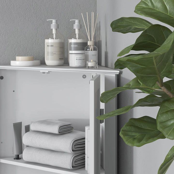 Triangle Bathroom Cabinet, Corner Bathroom Storage Unit with Adjustable Shelf and Recessed Door, Free Standing, White