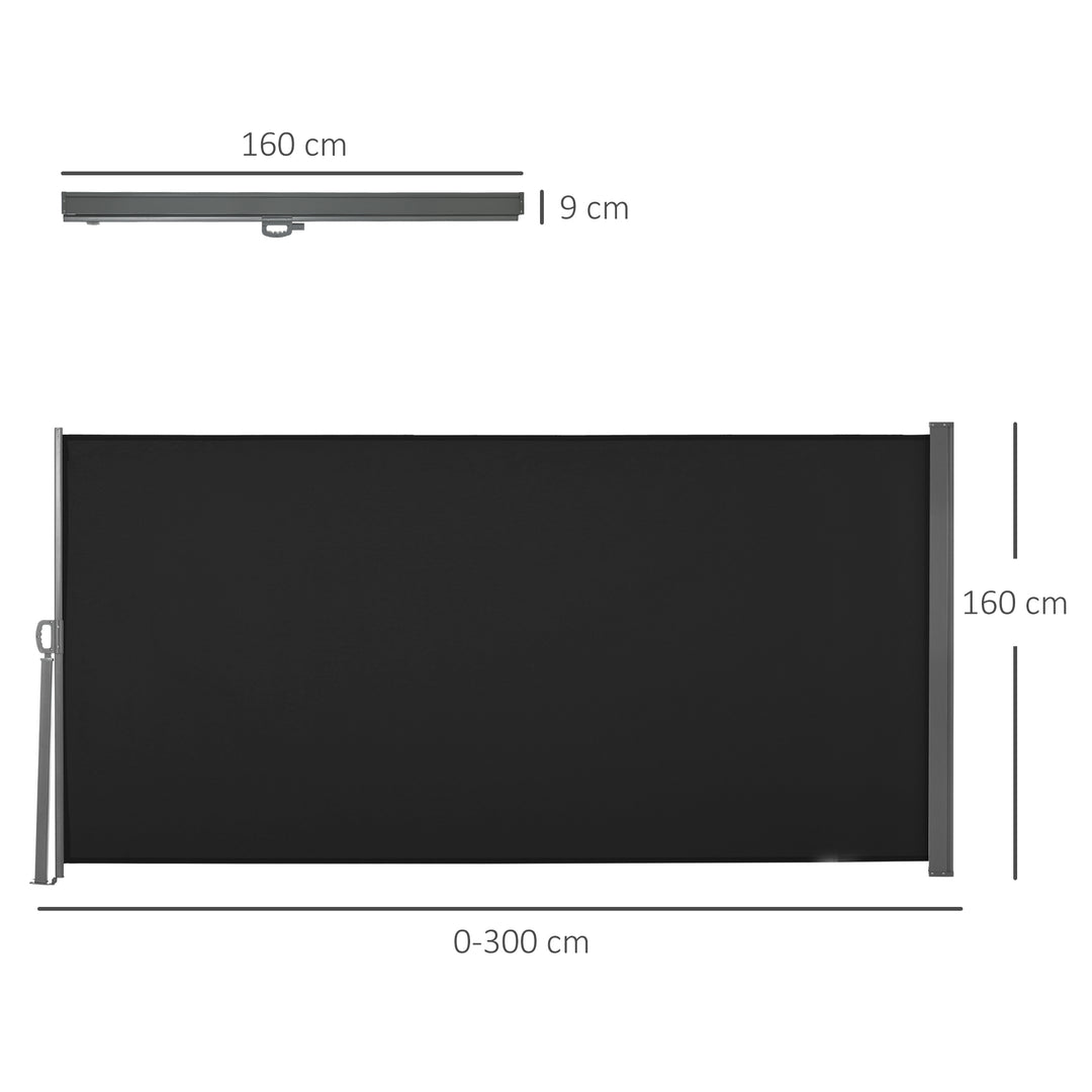Retractable Side Awning Screen Fence Patio Garden Wall Balcony Screening Panel Outdoor Blind Privacy Divider (3x1.6M, Black)
