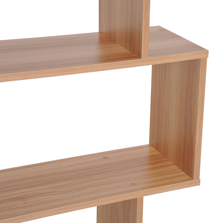Wooden Wood S Shape Storage Display 6 Shelves Room Divider Unit Chest Bookshelf Bookcase Cupboard Cabinet Home Office Furniture (Maple)