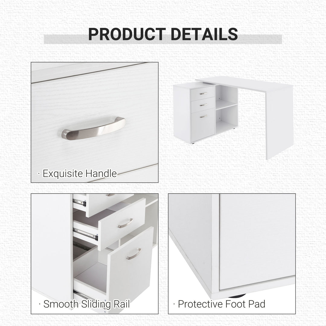 Computer Desk Table Workstation Home Office L Shape Drawer Shelf File Cabinet White