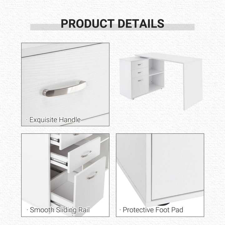 Computer Desk Table Workstation Home Office L Shape Drawer Shelf File Cabinet White