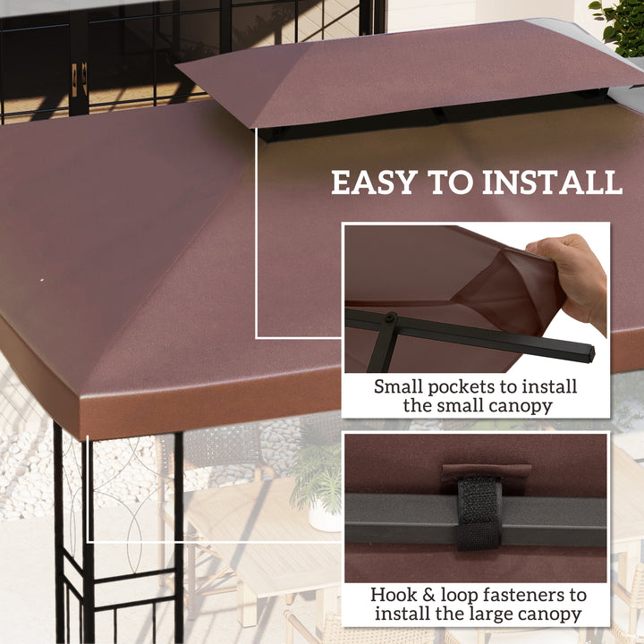Outsunny 3x4m Gazebo Replacement Roof Canopy 2 Tier Top UV Cover Garden Patio Outdoor Sun Awning Shelters Brown (TOP ONLY)