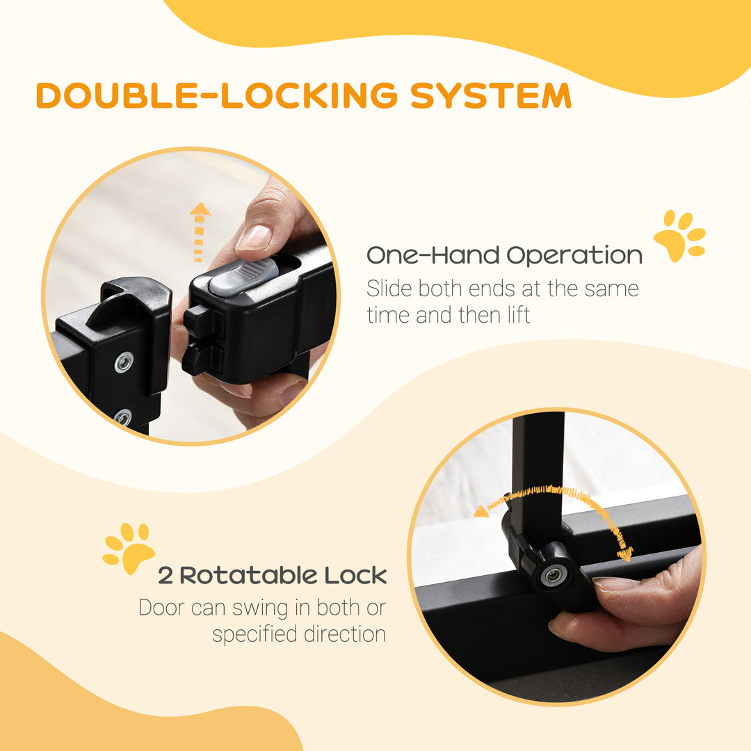 PawHut 74-84cm Adjustable Metal Pet Gate Safety Barrier w/ Auto-Close Door Double Locking Easy-Open Doors Stairs Home Frames Black