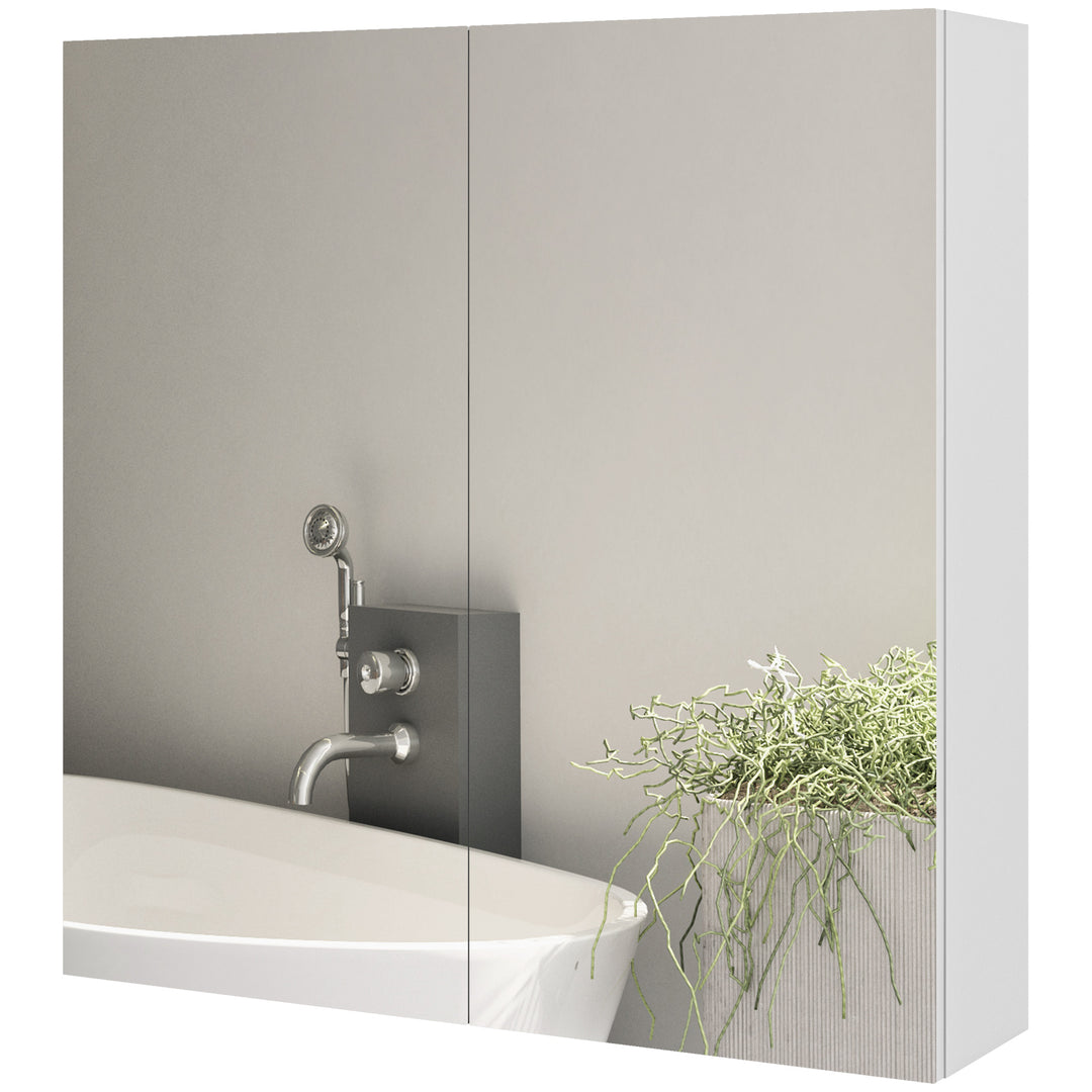 Bathroom Mirror Cabinet, Wall Mounted Storage with Adjustable Shelf, 60W x 15D x 60Hcm, High Gloss White
