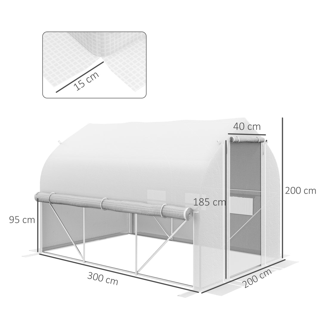 Walk-in Polytunnel Greenhouse, Zipped Roll Up Sidewall-White