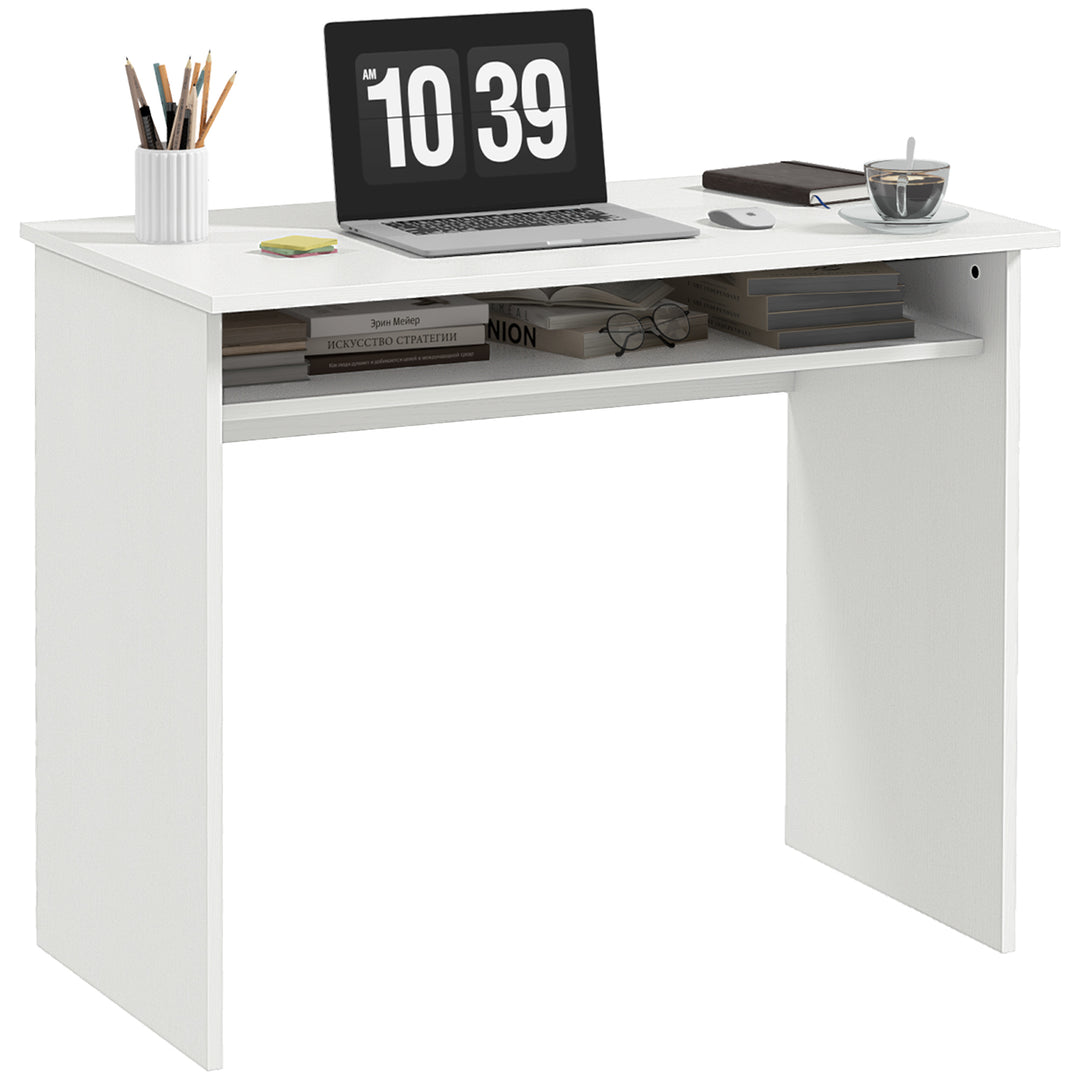 Computer Writing Desk with Storage Compartment Workstation Learning Center for Home Office 90W x 50D(cm) - White
