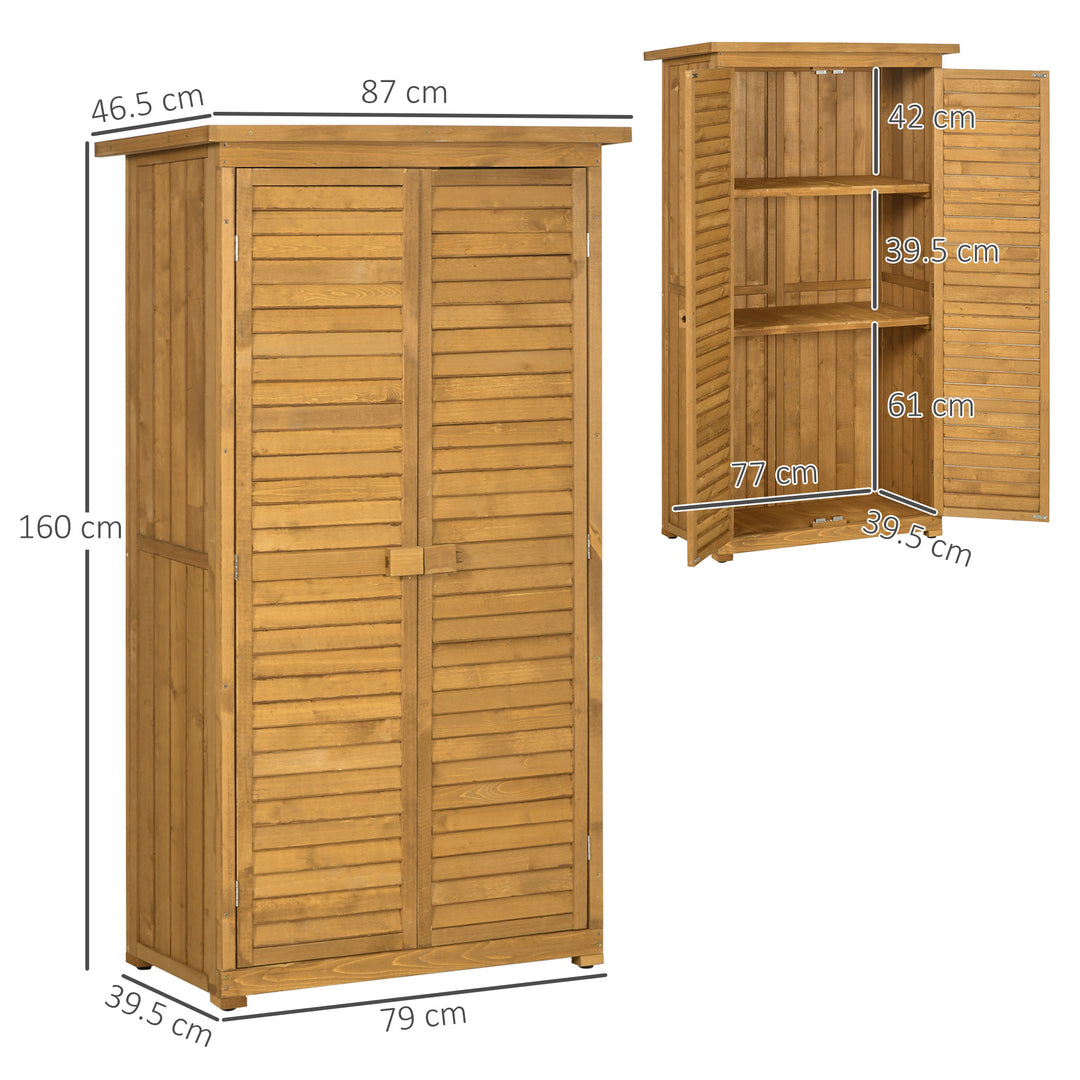 Outsunny Wooden Garden Storage Shed, Compact Utility Sentry Unit, 3-Tier Shelves Tool Cabinet Organizer with Asphalt Roof and Shutter Design